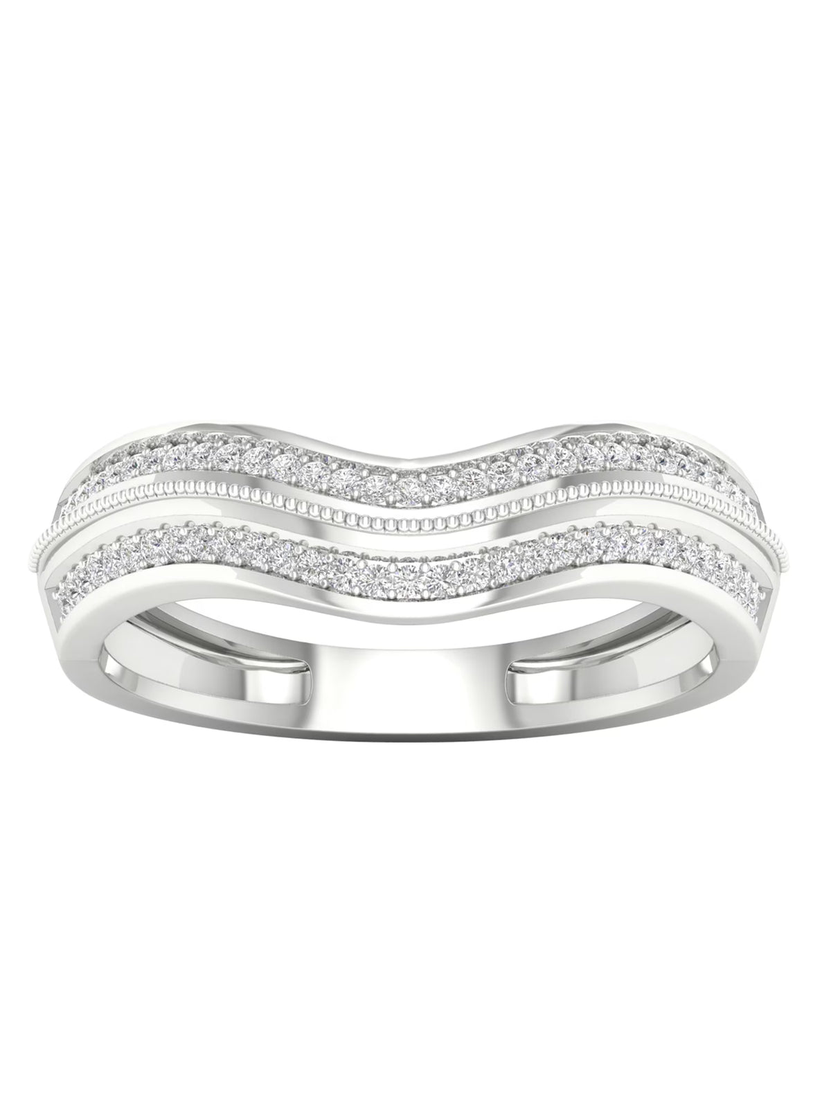 1/6Ct TDW Diamond 10k White Gold Contour Wedding Band F364562