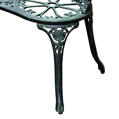 Green Cast Aluminum Metal Bench with Floral Rose Accent O8135