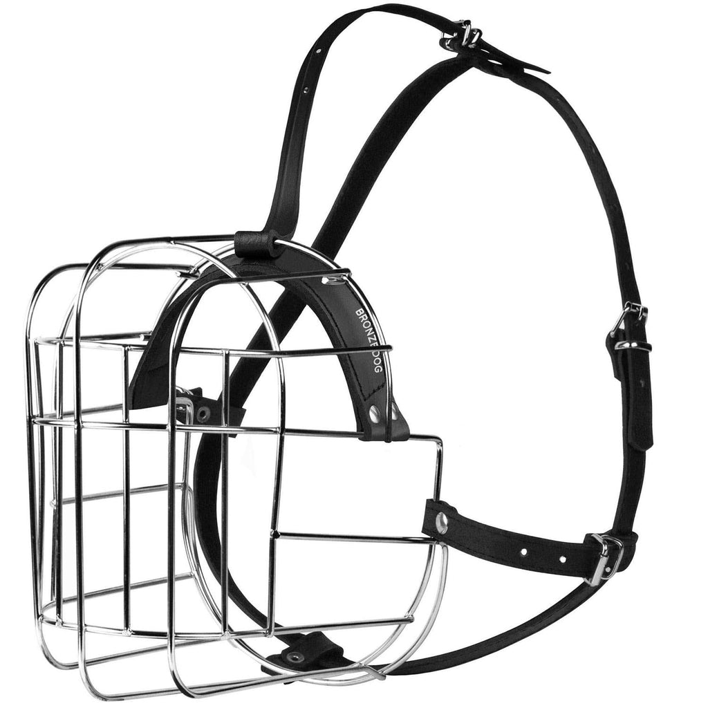 Metal Dog Muzzle Wire Basket with Leather Straps Q205696