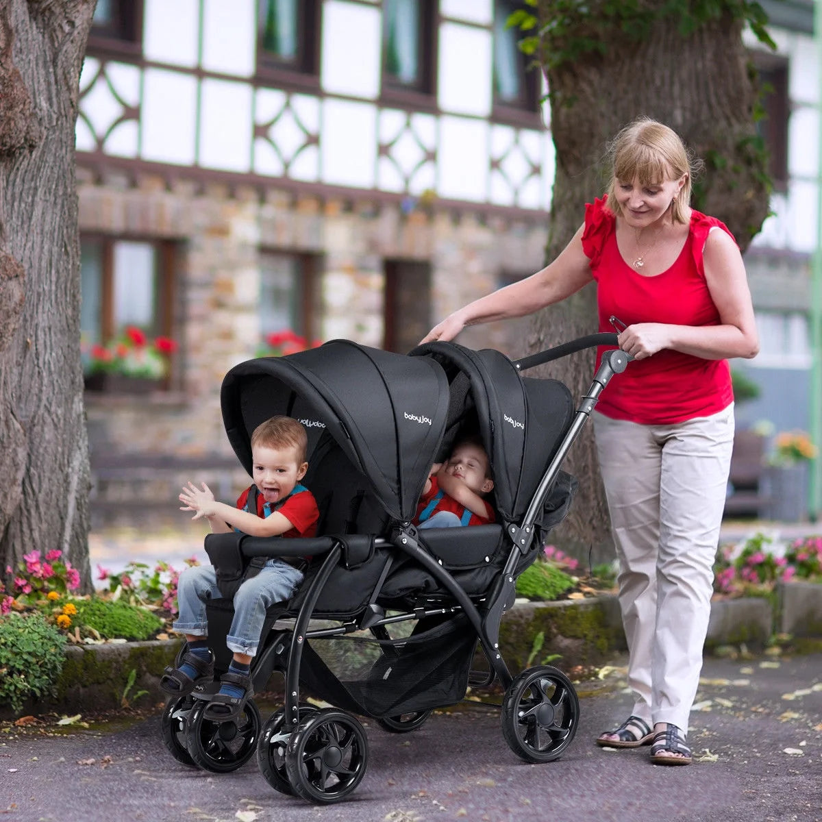 Double Stroller Foldable Lightweight Black S644