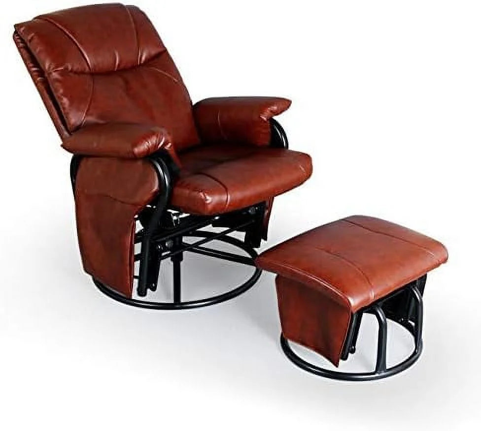 Brown PU Leather Glider Chair with Ottoman R726