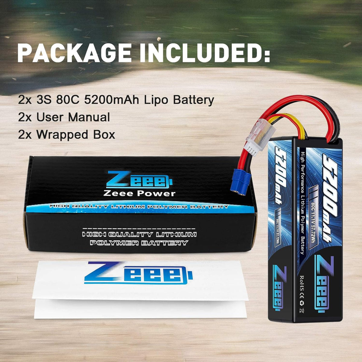 3S Lipo Battery 5200mAh 11.1V 80C with EC3 Plug Hard Case Battery (2 Pack) B221238