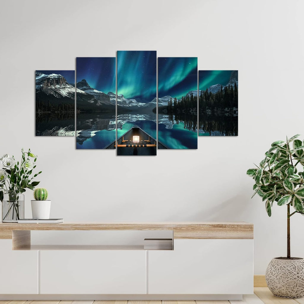 5 Panels Aurora Borealis Canvas Wall Art Stretched and Framed Z2245