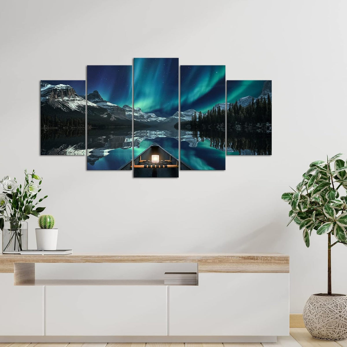 5 Panels Aurora Borealis Canvas Wall Art Stretched and Framed Z2245
