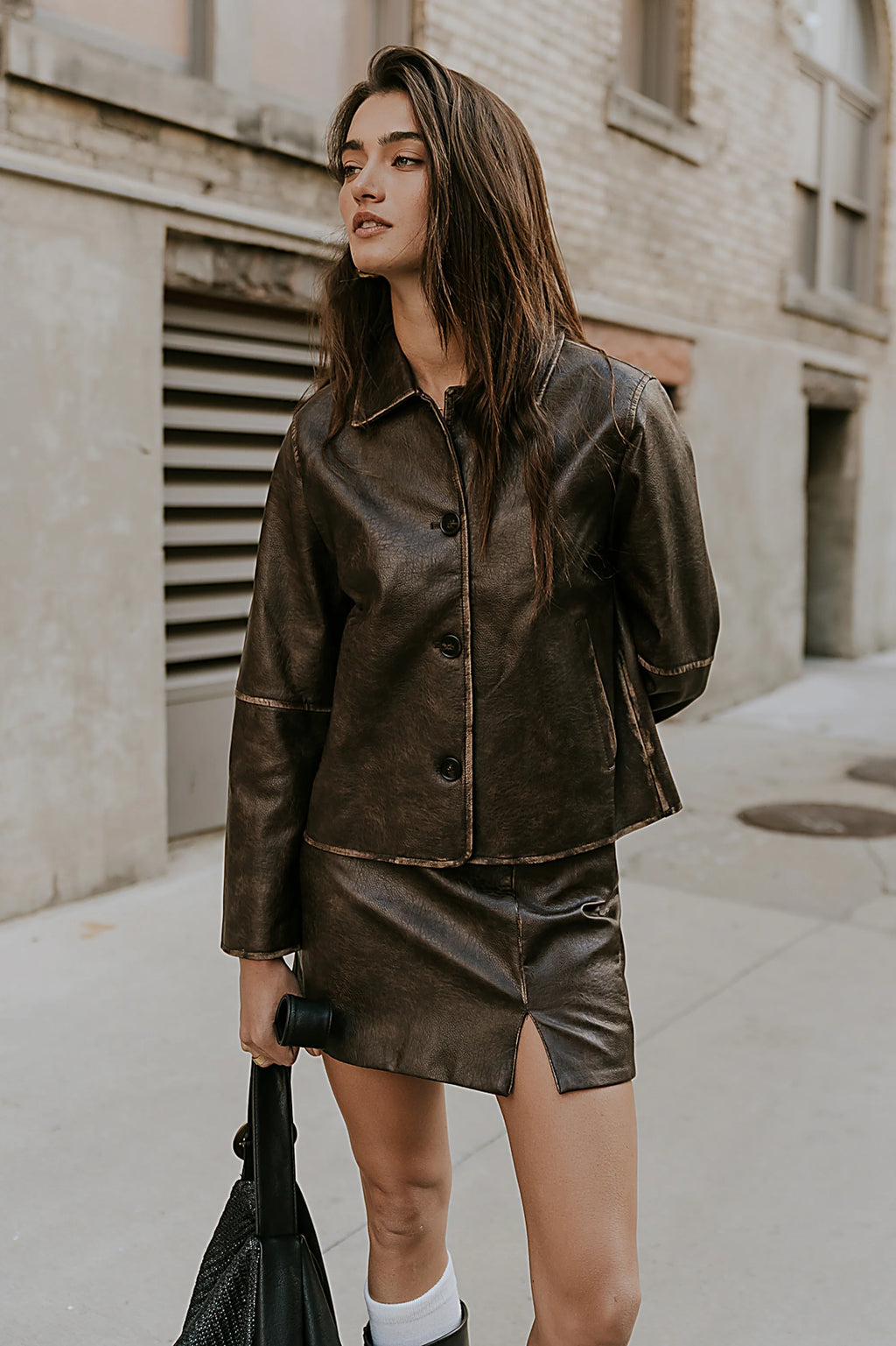 Vegan Leather Mini Skirt Q15397