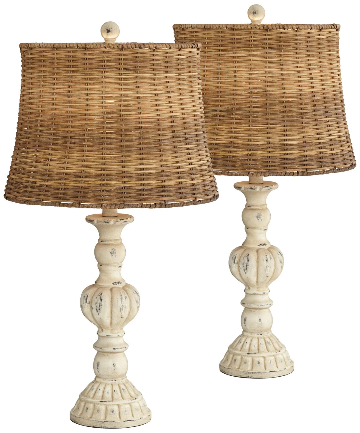 Antique White Rattan Table Lamps Set of 2 G8975
