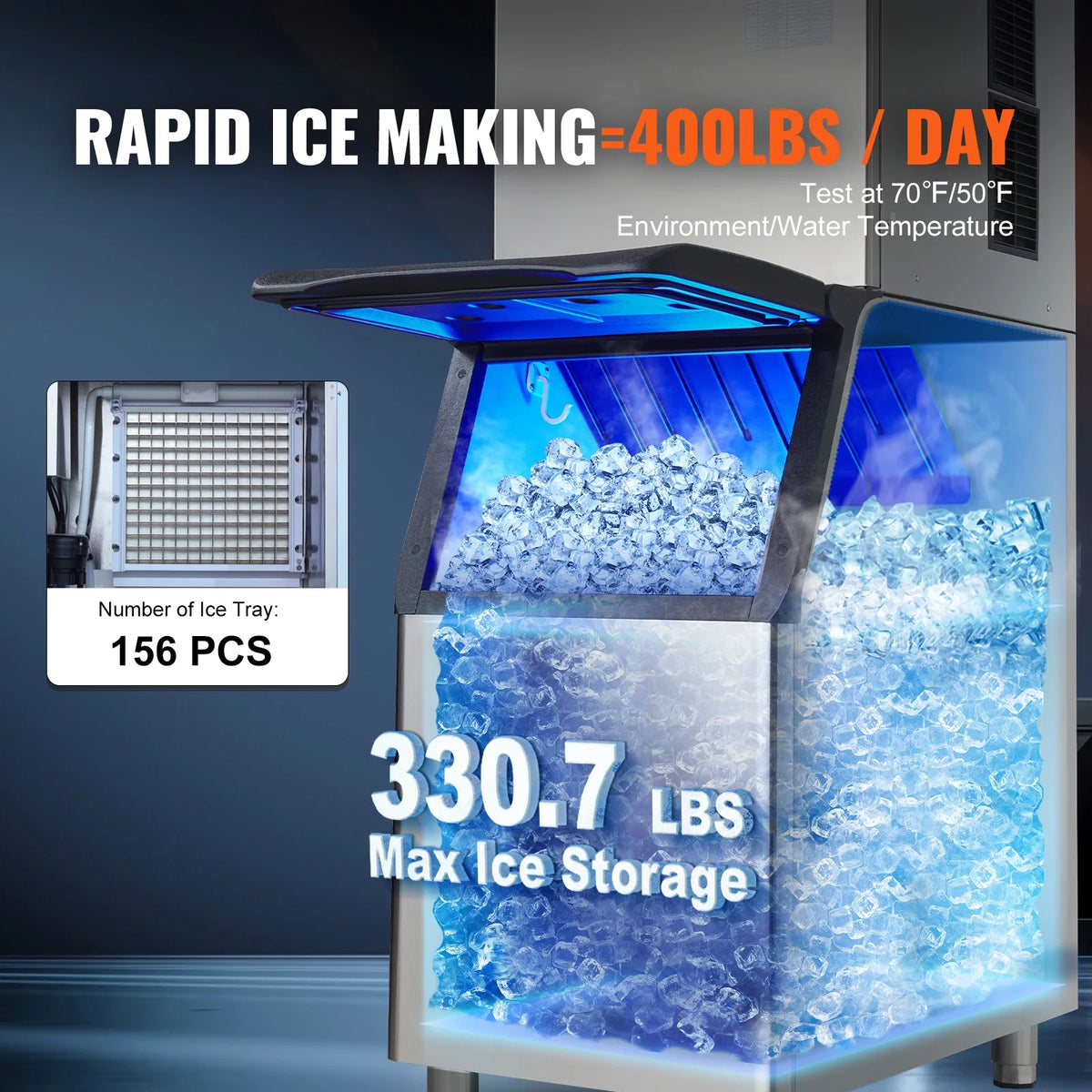 Commercial Ice Maker with 400LBS/24H and Storage Bin V7142