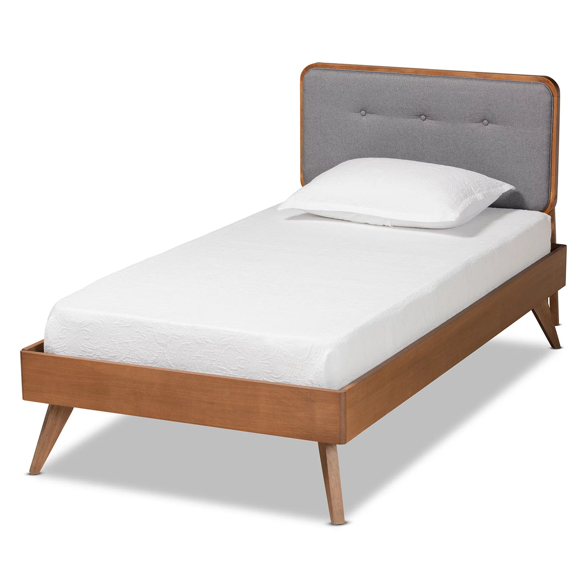 Twin Dark Grey Walnut Brown Upholstered Tufted Platform Bed Z5790