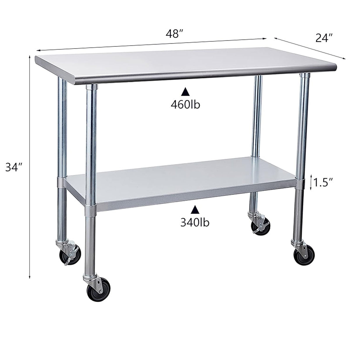 Stainless Steel Table 24 x 48 Inches with Caster Wheels and Undershelf Q616