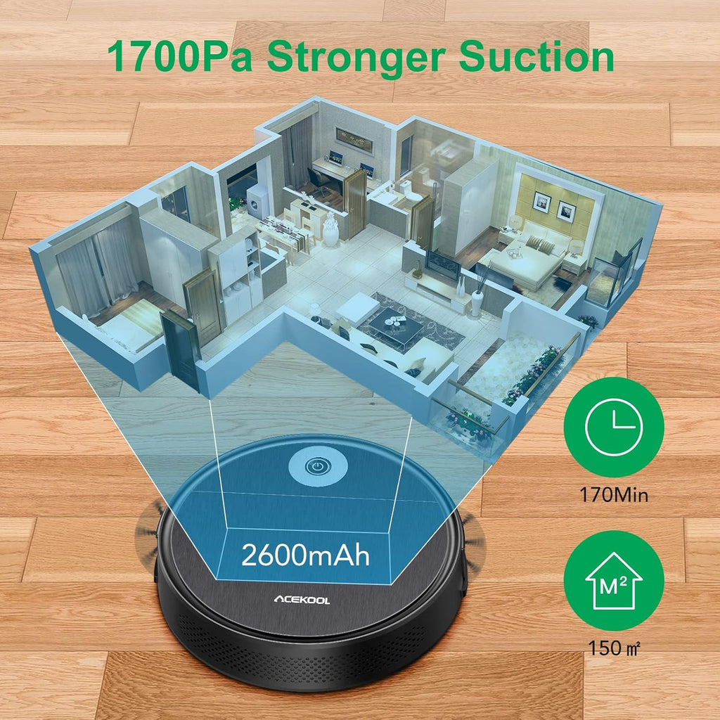 Robot Vacuum Cleaner, 1700pa Suction, 170min Runtime Z3131