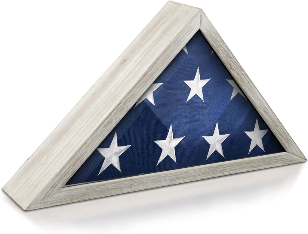 Whitewashed Solid Wood Military Flag Display Case L805