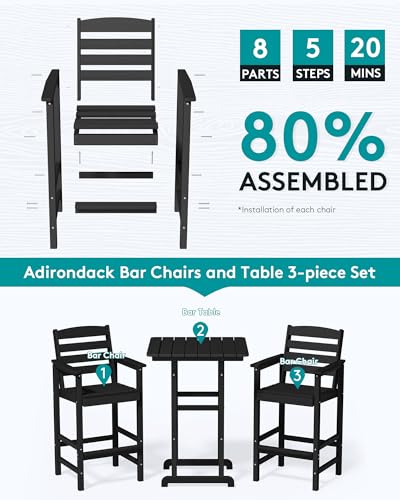 5 Pieces HDPE Adirondack Bar Chairs Set with Bar Pub Table, Black A7152