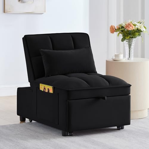 Velvet Single Sofa Bed with Storage Pockets and 2 Pillows M627897