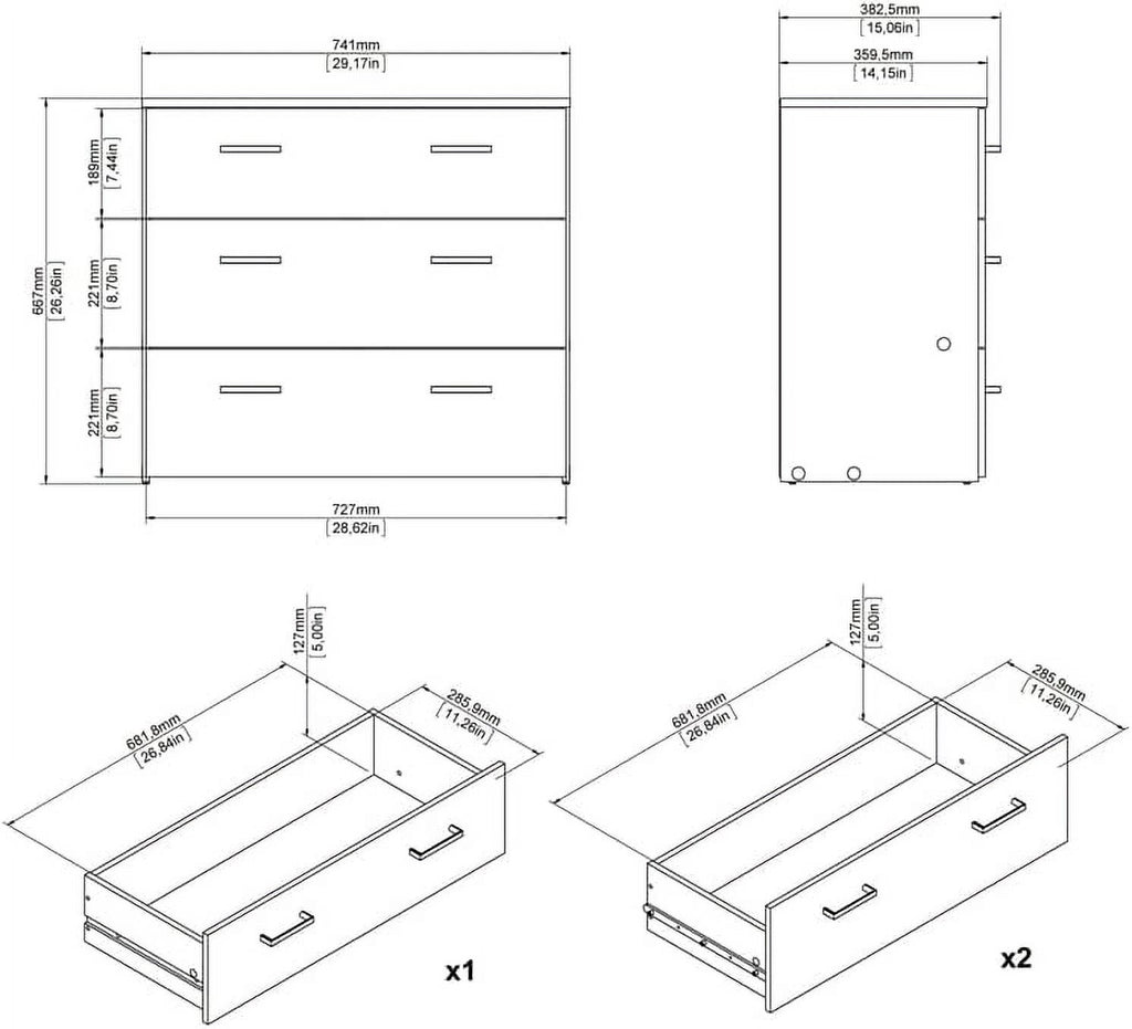 Oak 3 Drawer Chest W728209