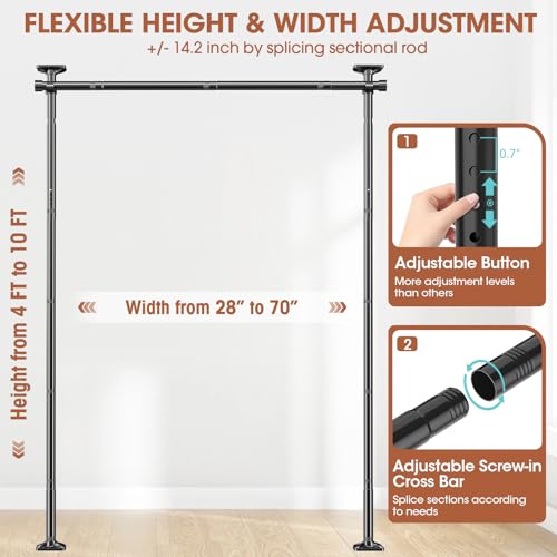 Black Heavy Duty Tension Rod Room Divider Curtain Rod, Adjustable 4-10ft(H) 28-70inch(W) I921987