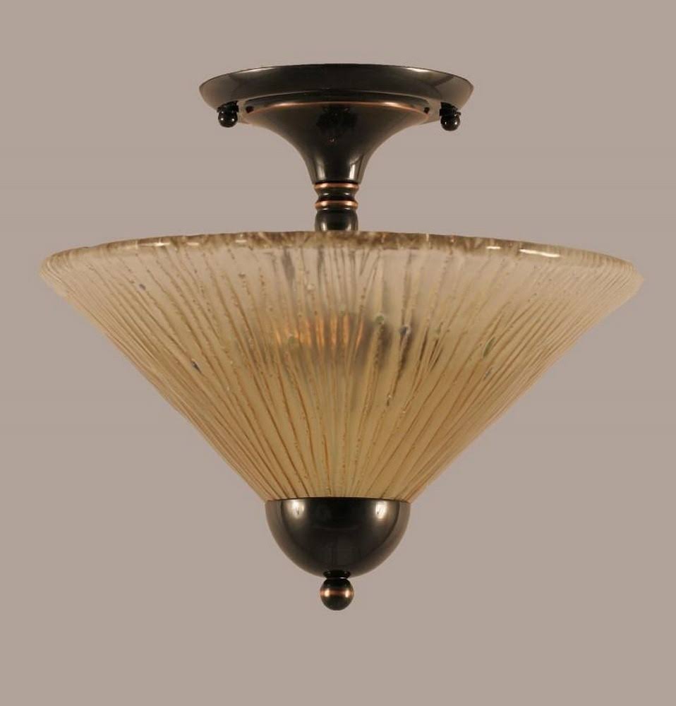 Two Light Semi-Flush Mount Black Copper Finish with Amber Crystal Glass B420558
