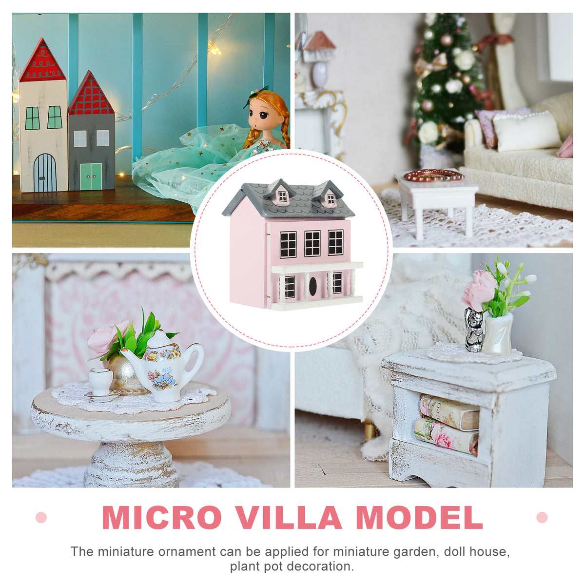 Miniature Wooden Doll House Villa J595954
