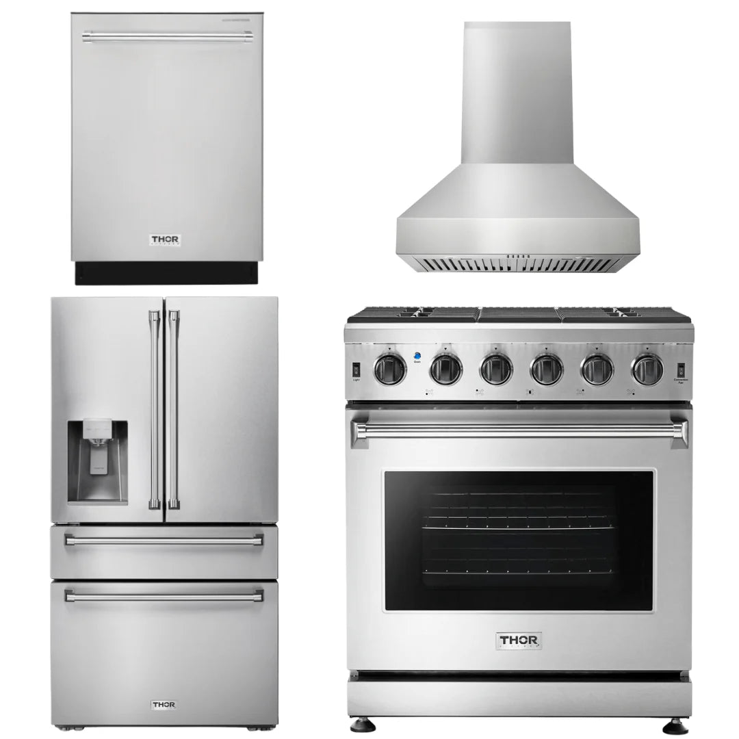30 Propane Gas Range, Range Hood, Refrigerator with Water and Ice Dispenser, Dishwasher P152