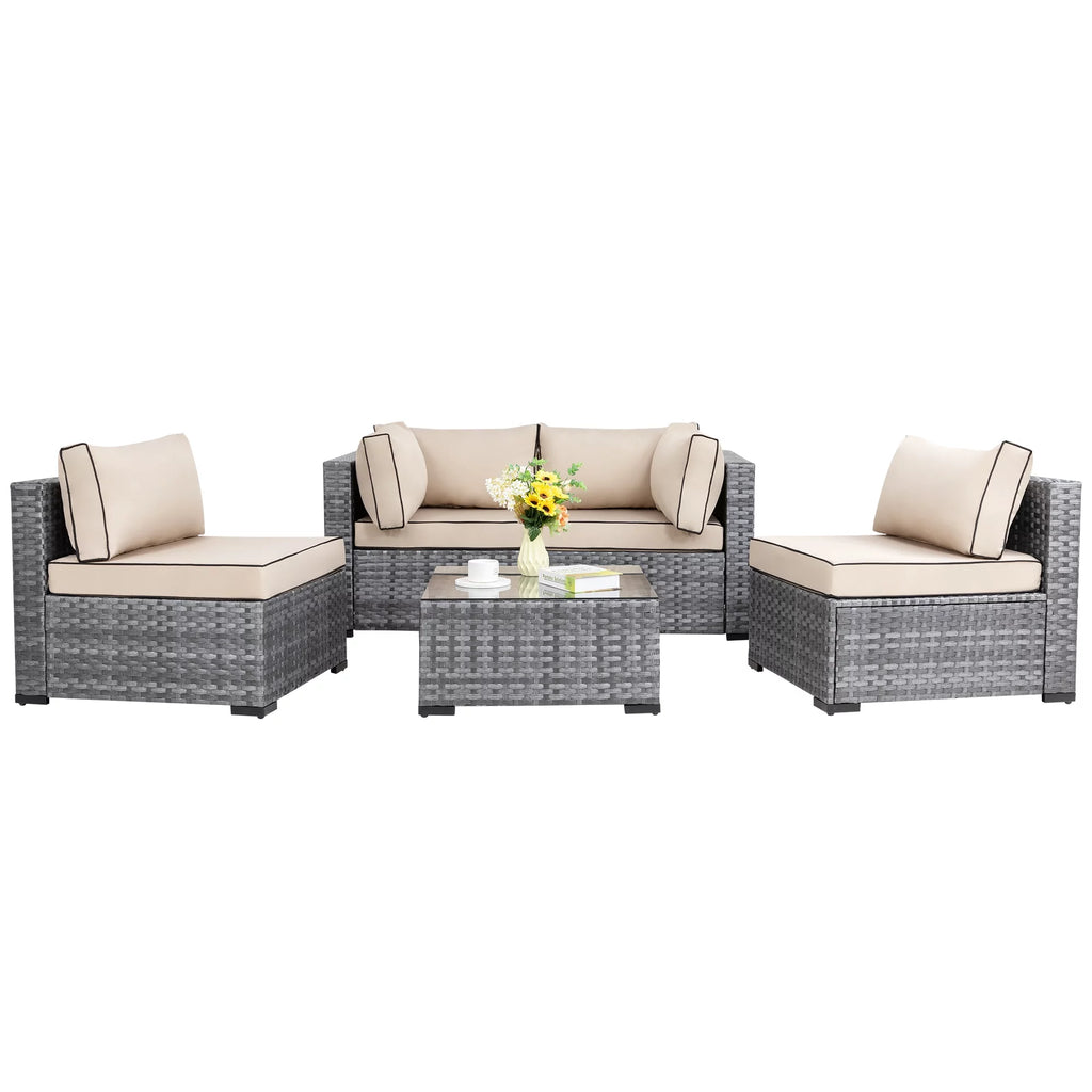 7 Piece Wicker Outdoor Sectional Sofa Set O89583