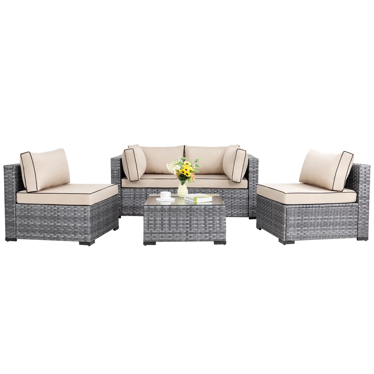 7 Piece Wicker Outdoor Sectional Sofa Set O89583