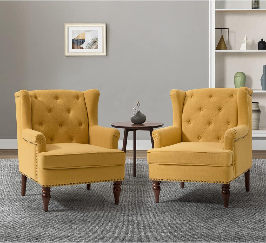 Mustard Tufted Fabric Upholstered Armchair Set Of 2 Q511596
