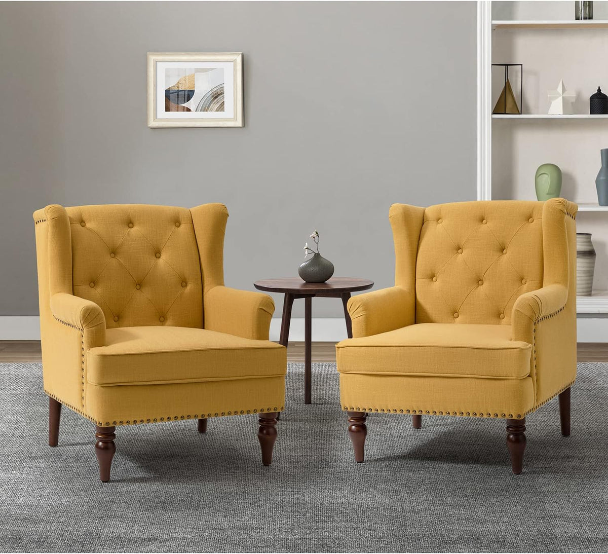 Mustard Tufted Fabric Upholstered Armchair Set Of 2 Q511596