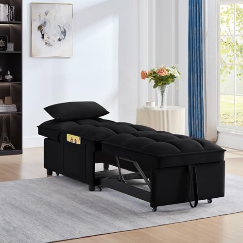 Velvet Single Sofa Bed with Storage Pockets and 2 Pillows M627897