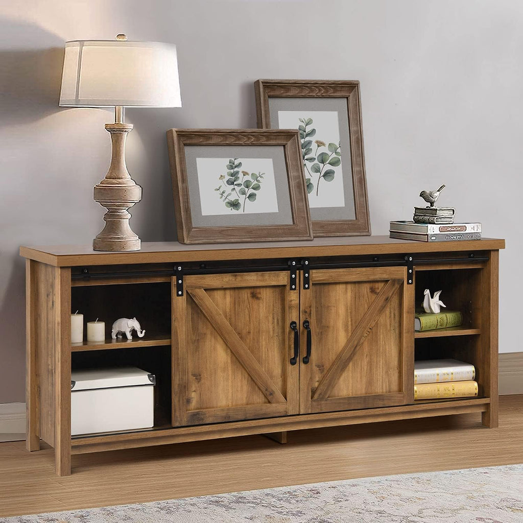 Rustic Gray Wash Wood TV Stand with Sliding Barn Door U365