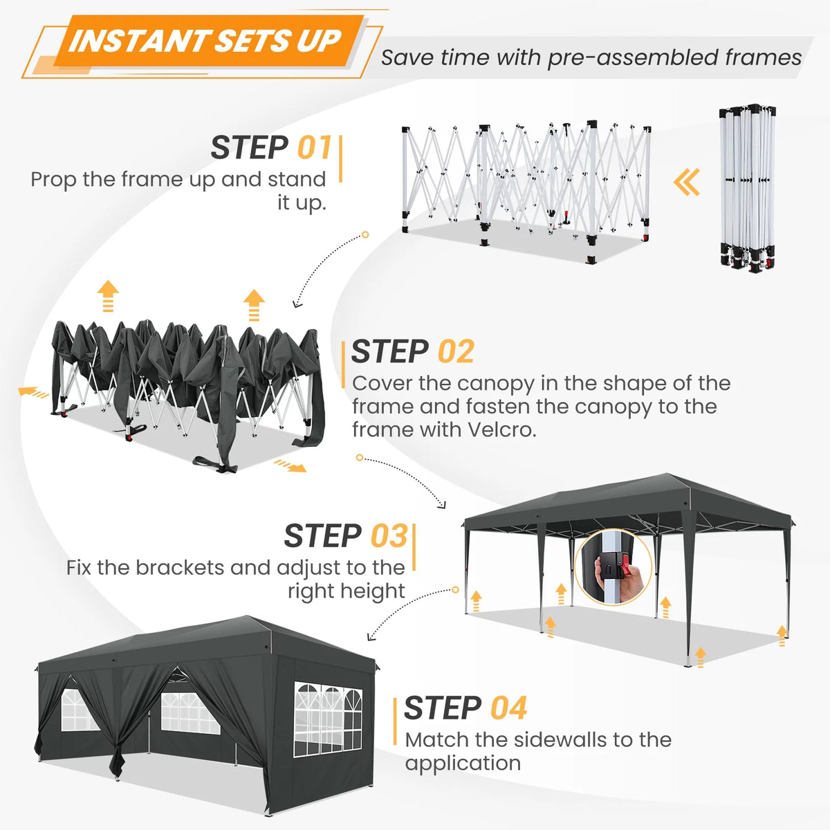 10'x20' Pop up Canopy Tent with 6 Sidewalls and Carry Bag F11792