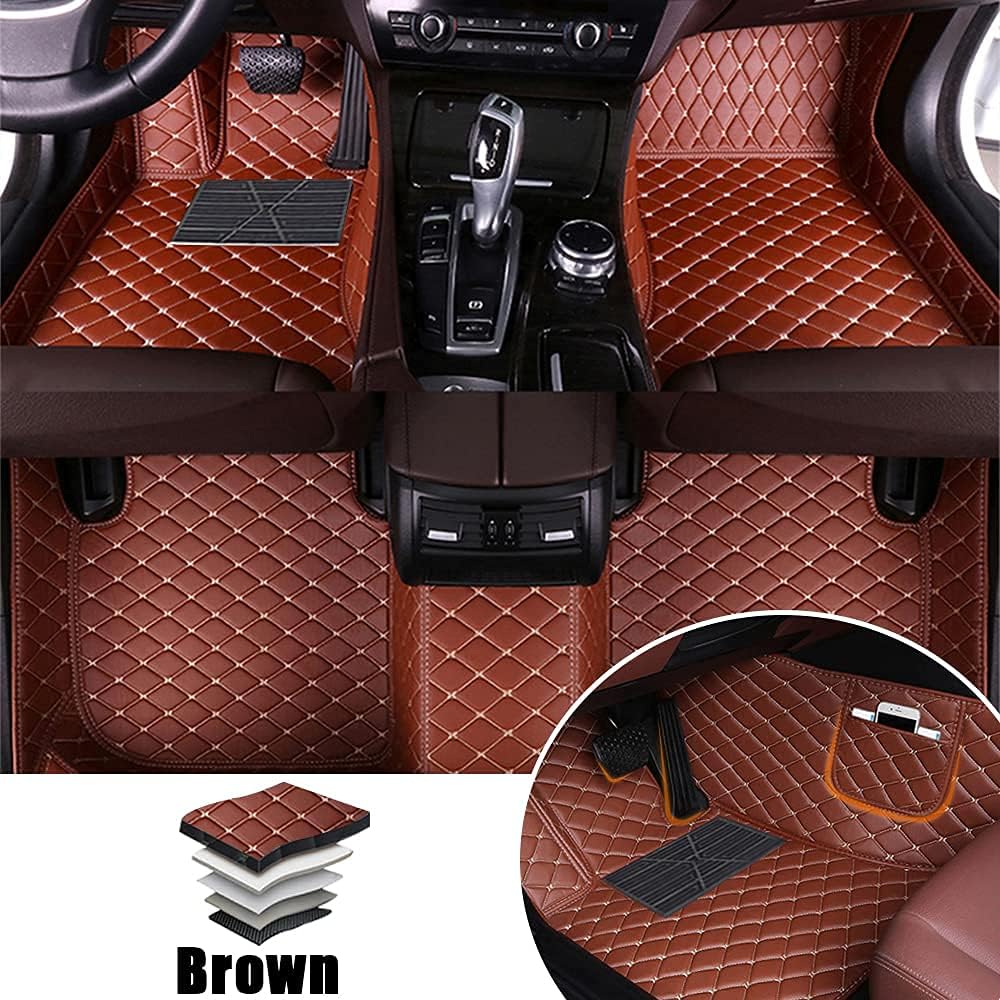Leather Car Floor Mats Front ＆ Rear Full Coverage Liner/Set (Gold Color) W29642