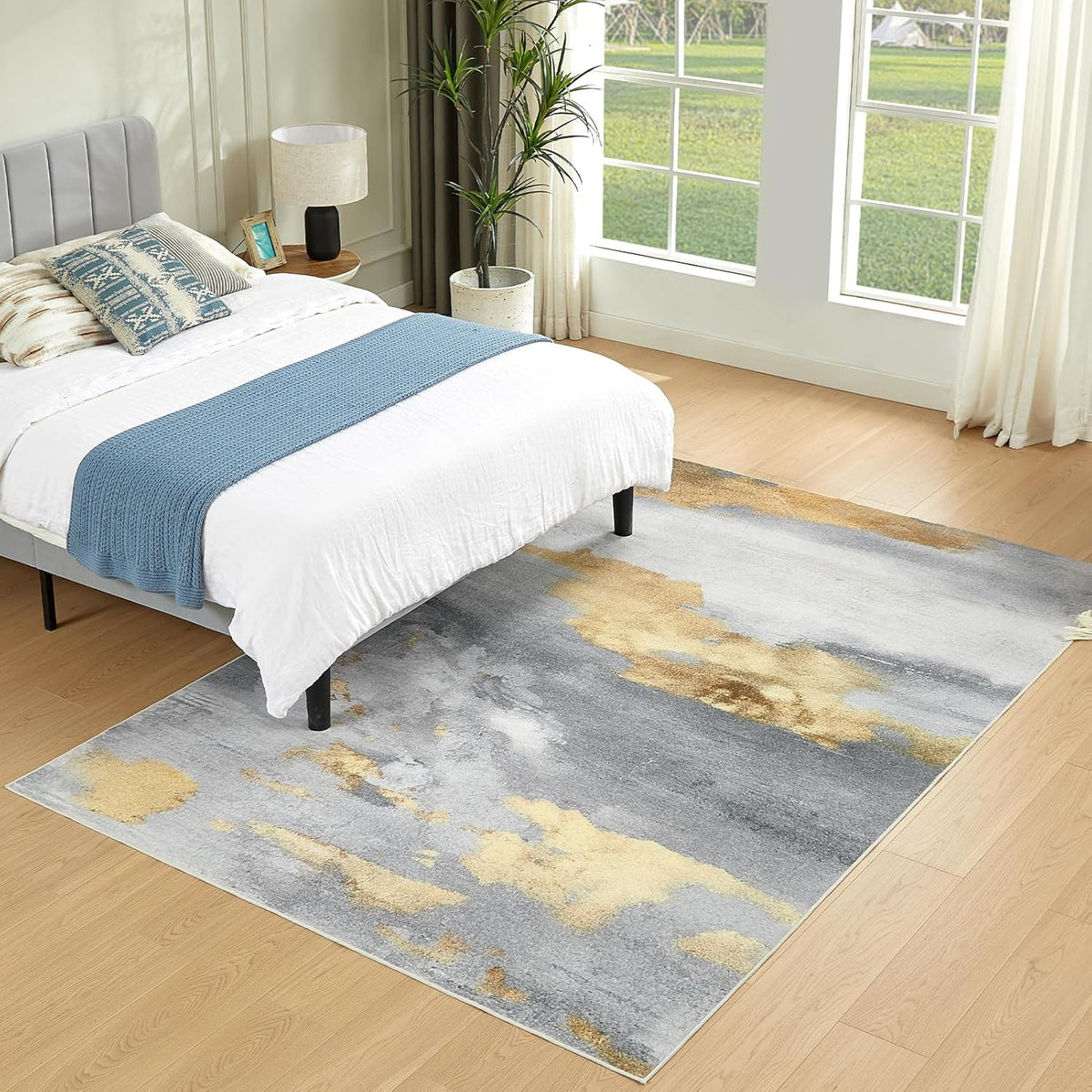 Grey Washable Non Slip Area Rug 5'x7' T27841