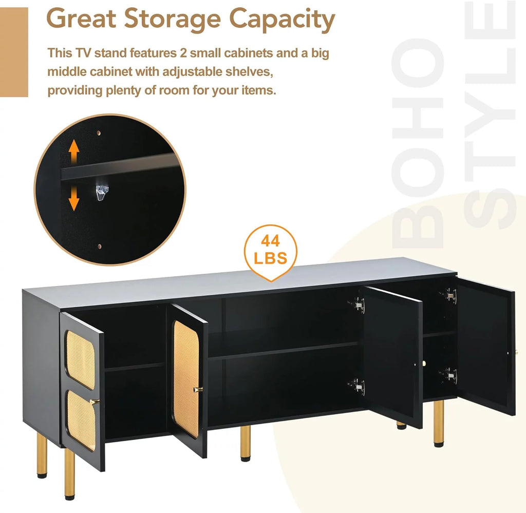 Black Boho Rattan TV Stand M257