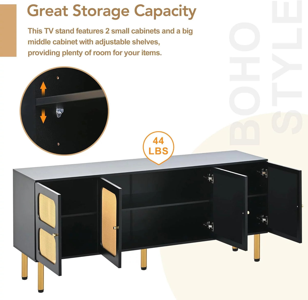 Black Boho Rattan TV Stand M257