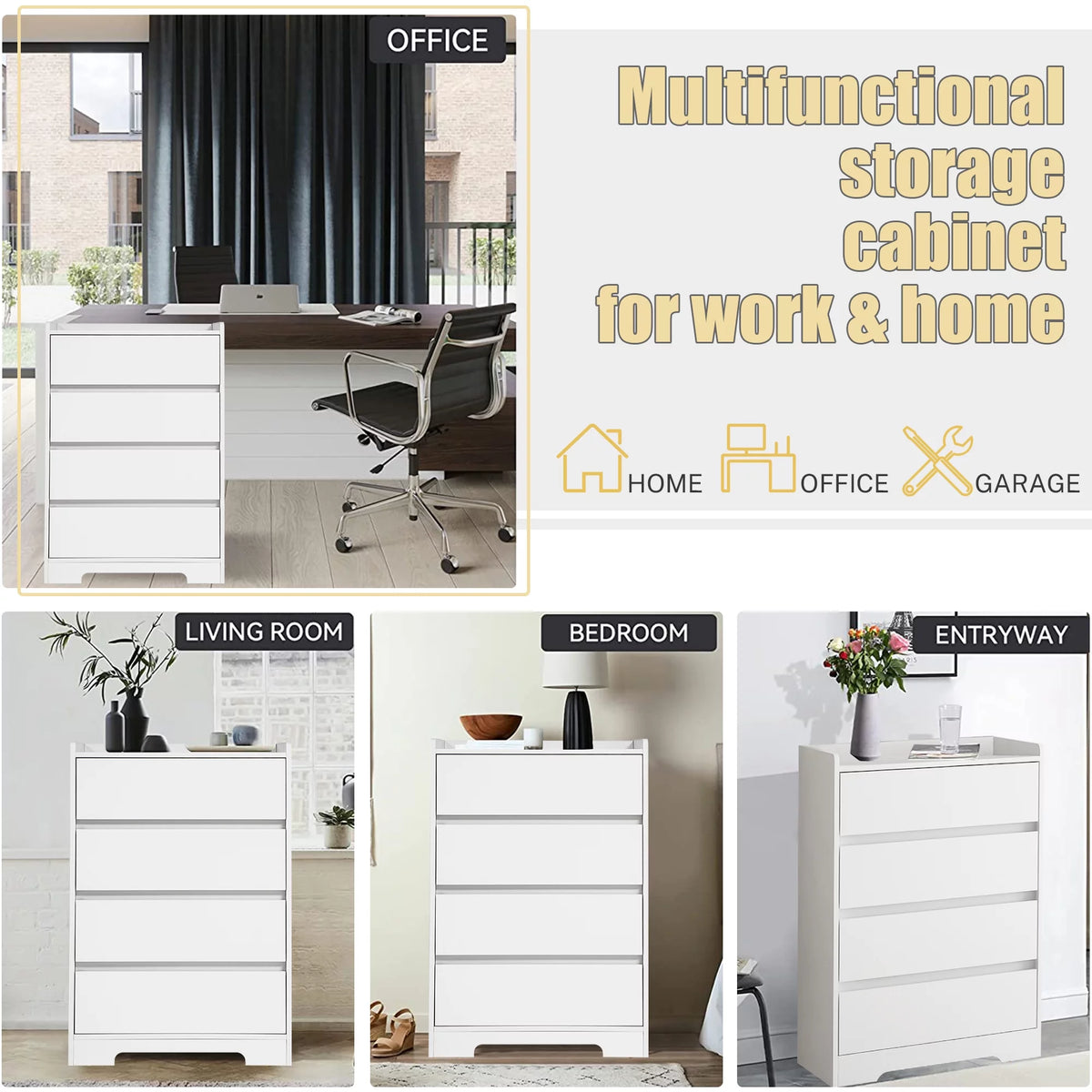 White 4 Drawer Wood Dresser O25881