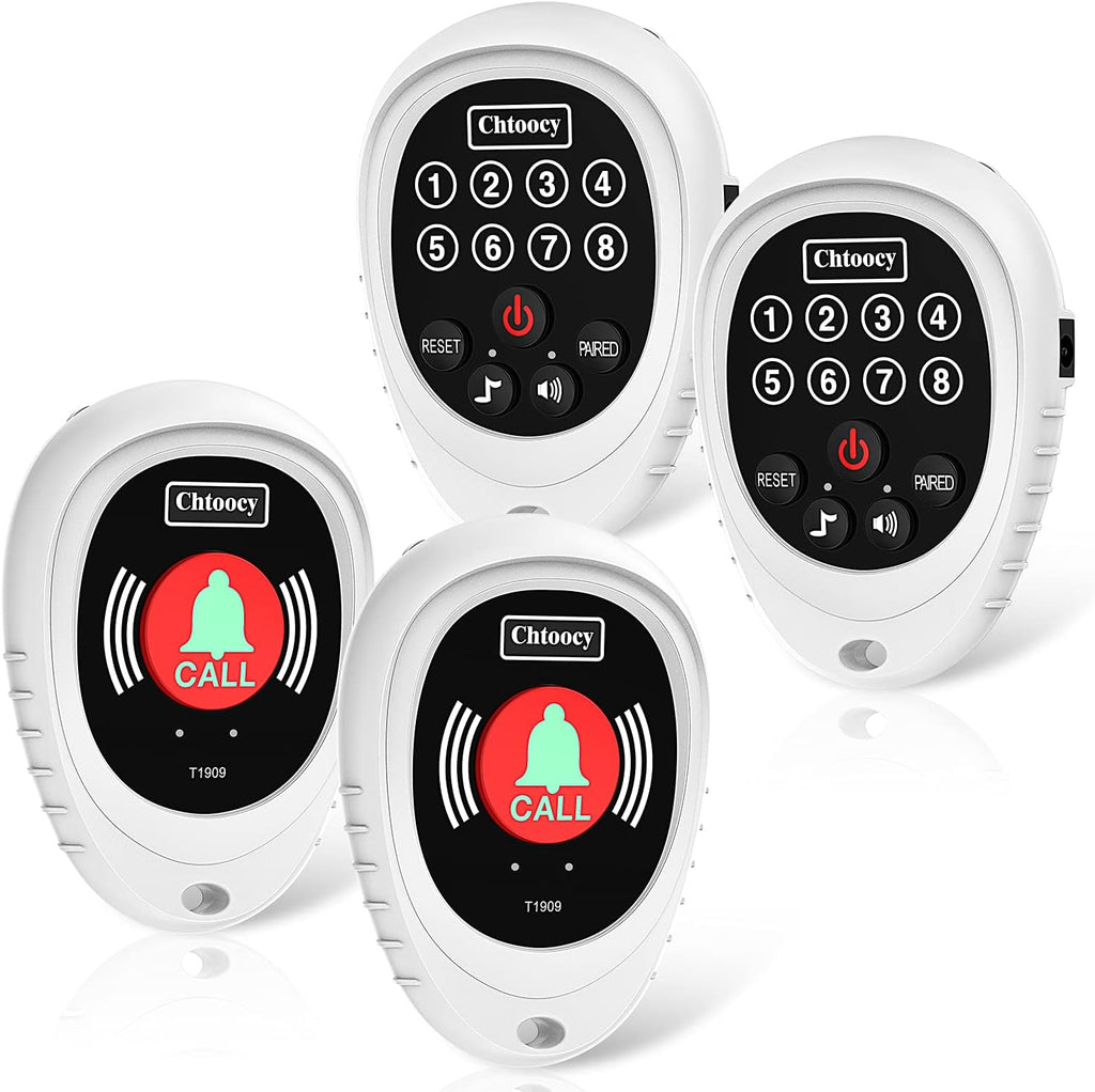 Wireless Caregiver Pager 1000 Feet Smart Call Button Transmitter with Receiver Nurse Calling Alert System (2 Call Buttons and 2 Receiver, White) L1017