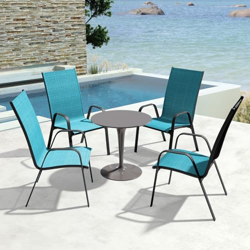 Teal Blue Set of 4 Stackable Patio Dining Chairs M399