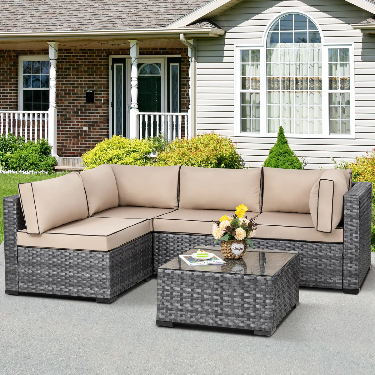 7 Piece Wicker Outdoor Sectional Sofa Set O89583