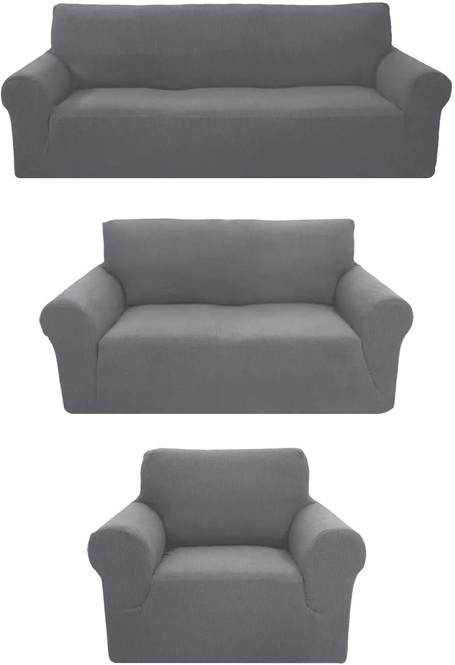 3-Piece Brushed Polyester Spandex SlipCover Set for Sofa Loveseat Couch Arm Chair, Light Gray O14031