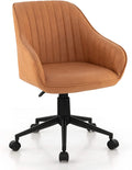 Brown Leather Office Chair with Wheels and Armrests H19320