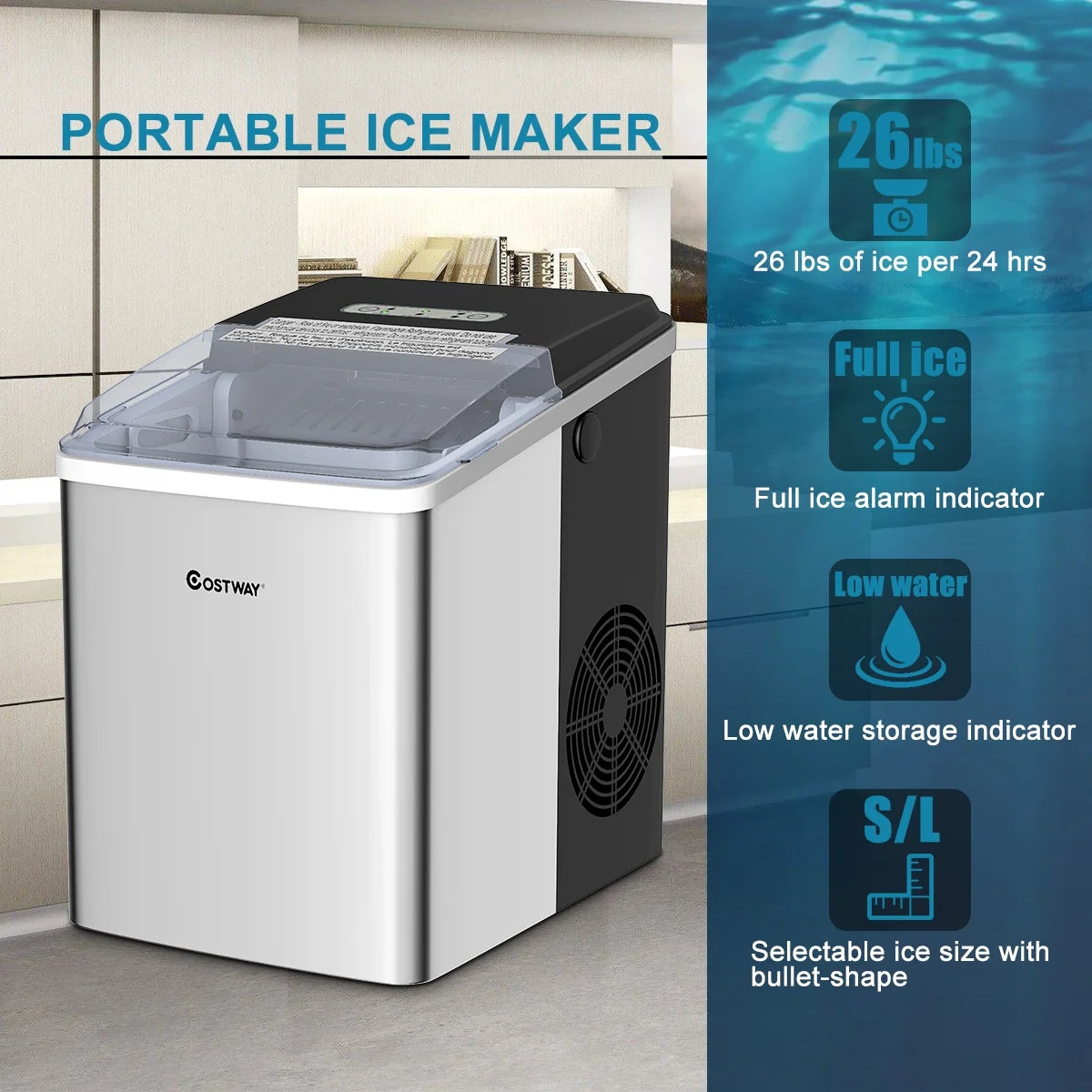 Stainless Steel Countertop Ice Maker with Scoop R2730