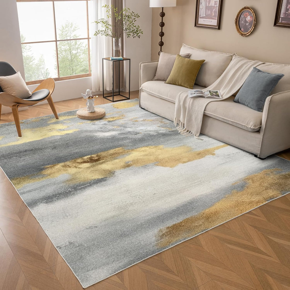Grey Washable Non Slip Area Rug 5'x7' T27841