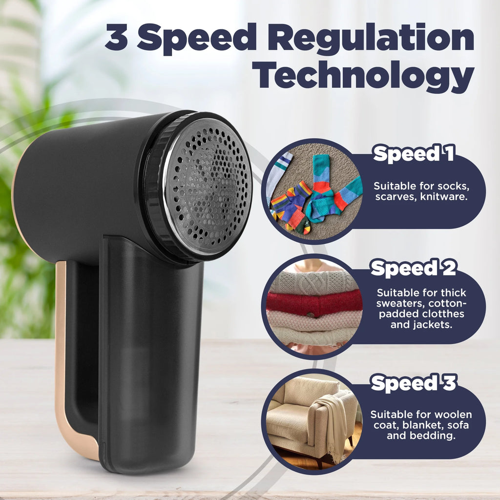 Black Rechargeable Fabric Shaver & Lint Remover with LED Display, 3-Speed G235246