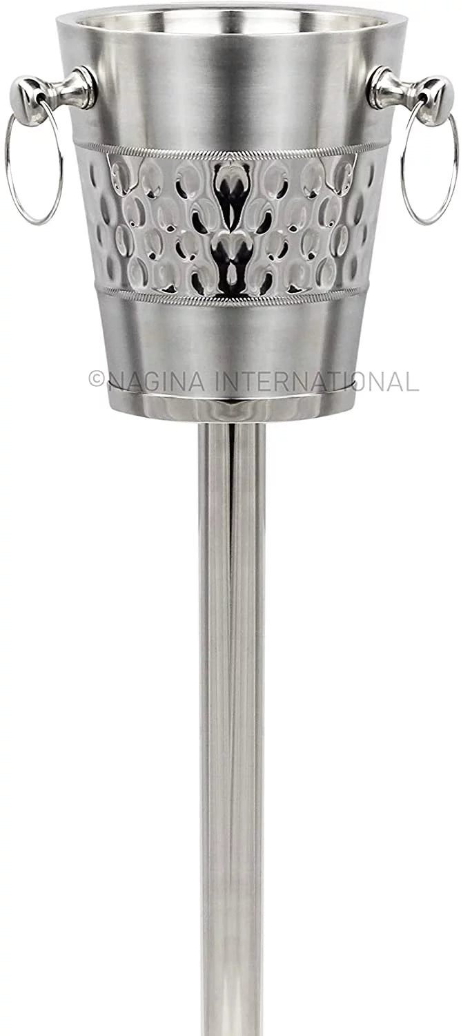 Hammered Brushed Nickel Plated Wine & Ice Bucket with Steel Stand L75996