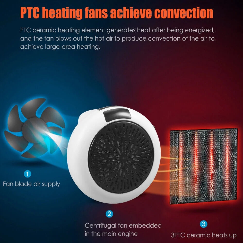 900W White Digital Thermostat Plug in Electric Heater Fan with Remote Timer O9061