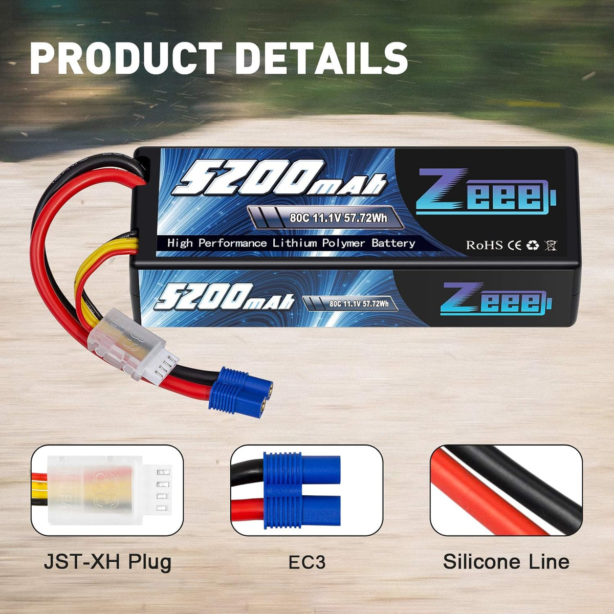 3S Lipo Battery 5200mAh 11.1V 80C with EC3 Plug Hard Case Battery (2 Pack) B221238