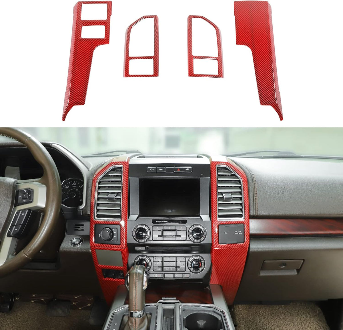 Red Carbon Fiber Console Panel Air Outlet Vent Trim V530266