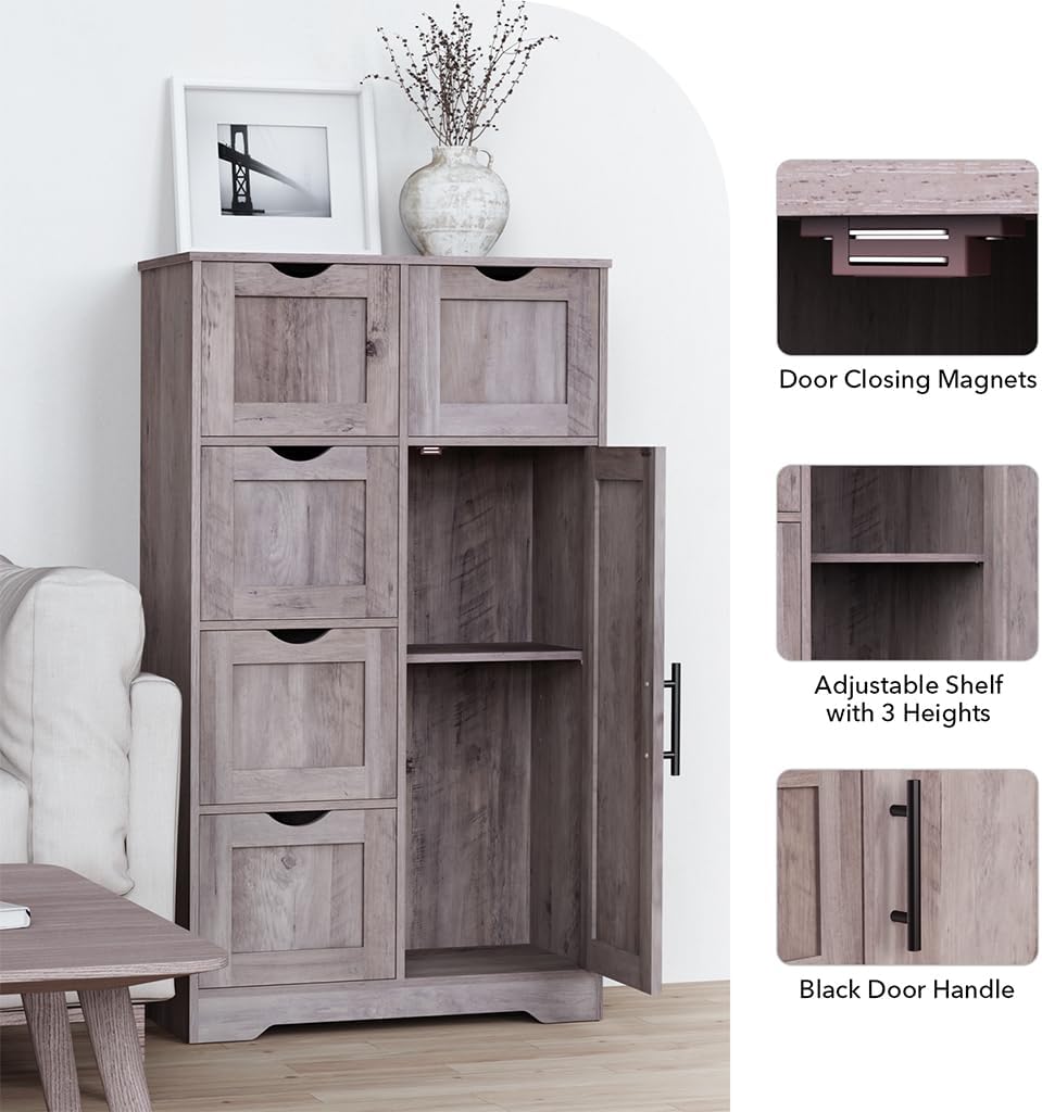 Wooden 4 Drawer Floor Storage Cabinet with Adjustable Shelves X947