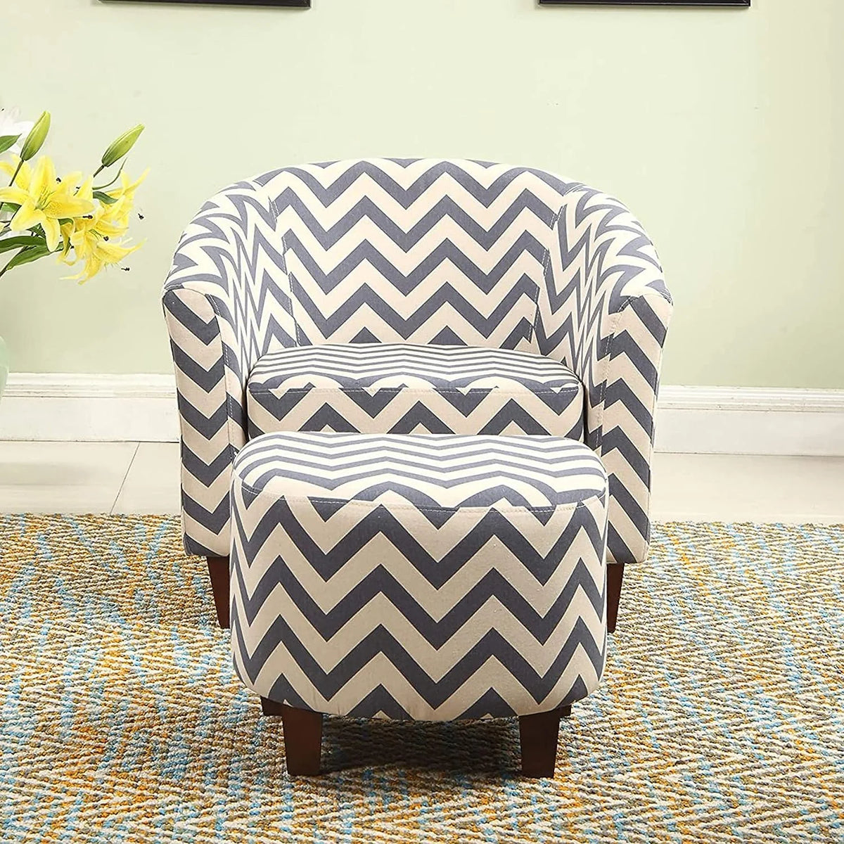 Fabric Chevron Tub Chair with Round Ottoman X969