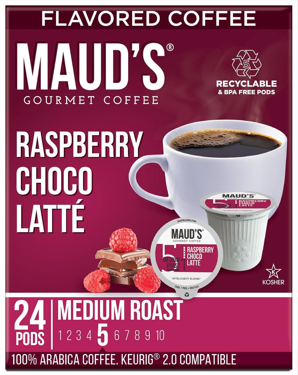Raspberry Chocolate Flavored Coffee Pods, 24 ct, 100% Arabica Medium Roast Coffee J711