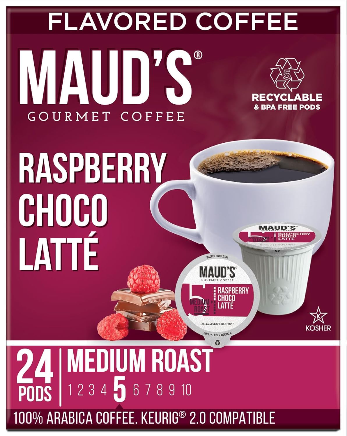 Raspberry Chocolate Flavored Coffee Pods, 24 ct, 100% Arabica Medium Roast Coffee J711